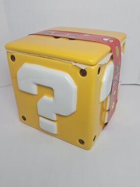 Nintendo Yellow Question Block Storage Jar with Red Super Mario Band